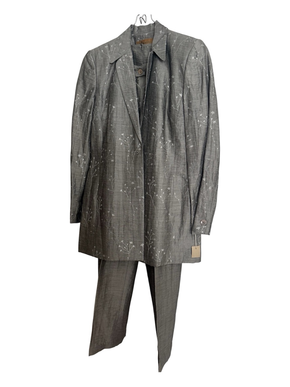 NWT Bergamo by EBI Silver Gray Floral-Print Blazer , Top & Trouser Suit